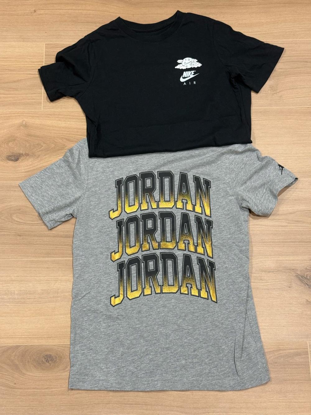 Nike Black Crop Tee & Gray Jordan Graphic Tee with Yellow Accent